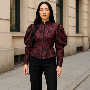 Emanuel Ungaro brocade red and black floral  blazer Vintage Size 4